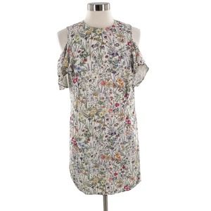 H&M Ivory Cold Shoulder Floral Rayon Dress Size 6 (Fits Sz 4)